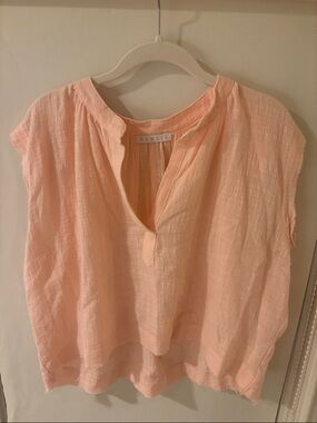 Karlie Peach Split-Neck Gauze Blouse